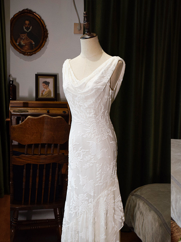 Retro White Mermaid Prom Dress  Ruffled Birthday Dress  L90
