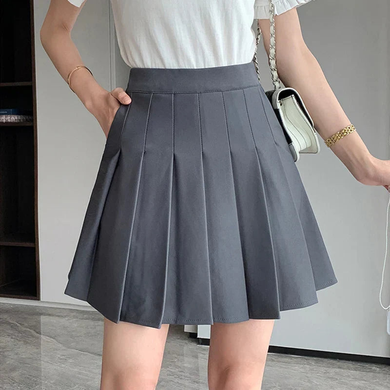 DressBetty - Korean Black Gray Pleated Summer Mini Skirt - View 2 | VelvetHem