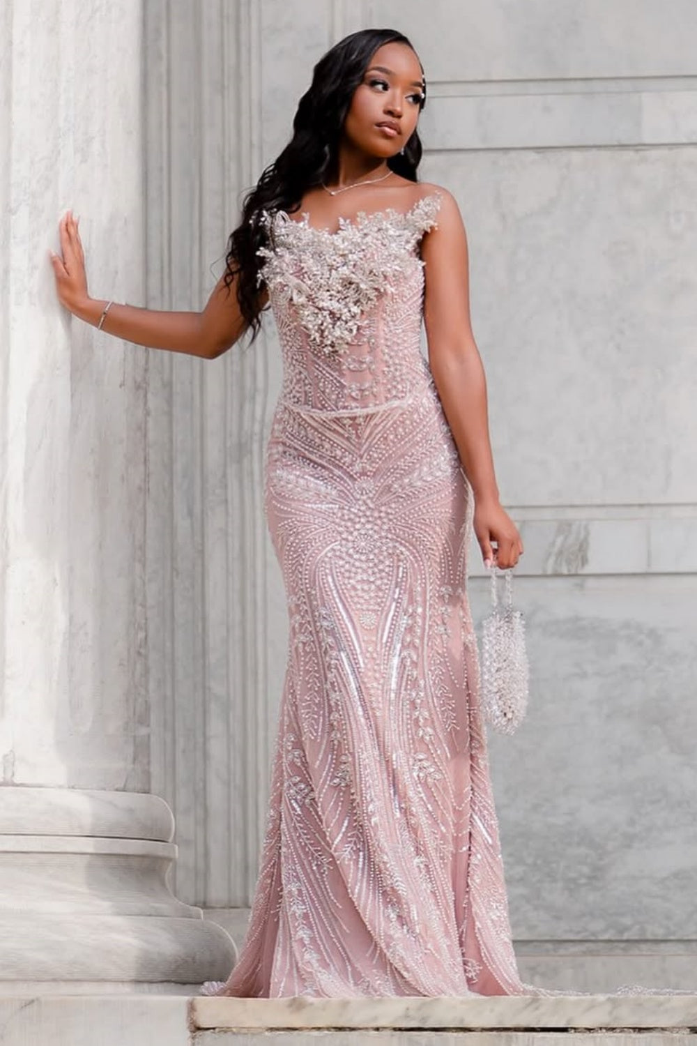 Romantic Strapless Sleeveless Mermaid Prom Dresses Column Gem With Lace-Up Back