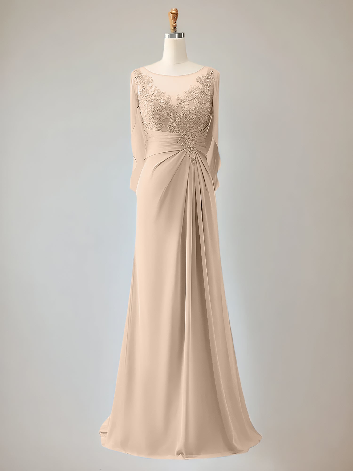 Trumpet/Mermaid Scoop Neck 1/2 Sleeve Chiffon Mother of the Bride Dress With Beadings