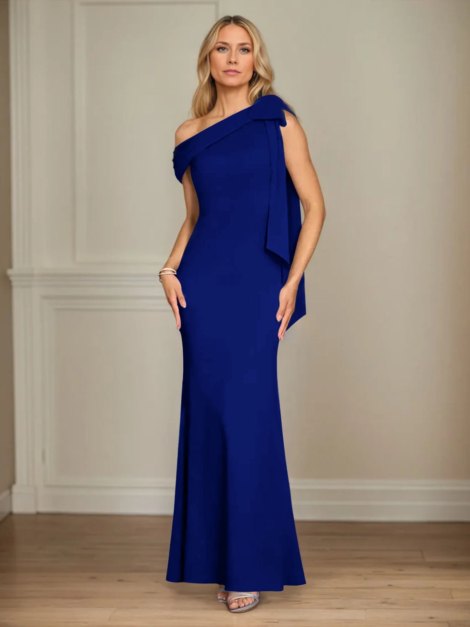 Trumpet/Mermaid One Shoulder Sleeveless Stretch Crepe Mother of the Bride Dress With Bow