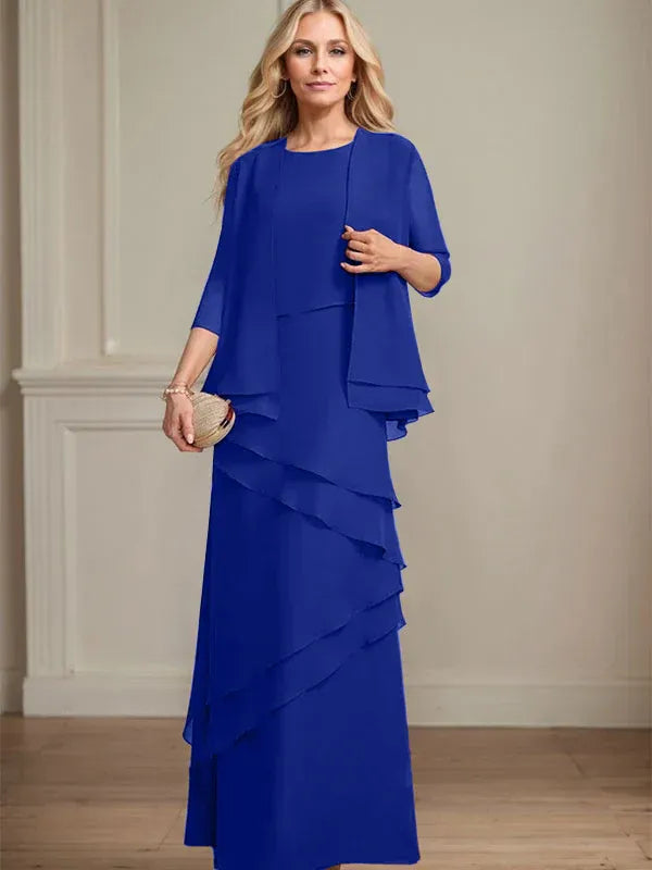 Sheath Scoop Floor-Length Chiffon Mother of the Bride Dress