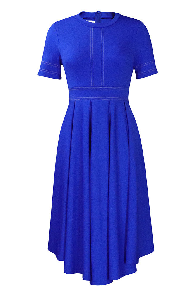 Chic Royal Blue A-Line Knee Length Dress - Fashionpara