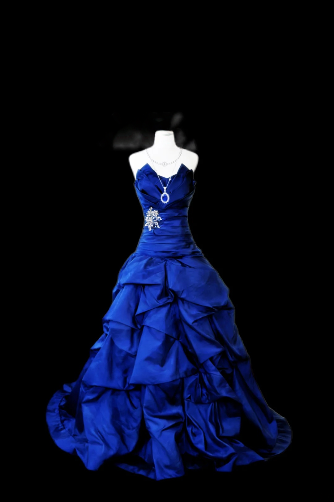 Royal Blue A-Line Satin Prom Dress Layered Formal Evening Dress