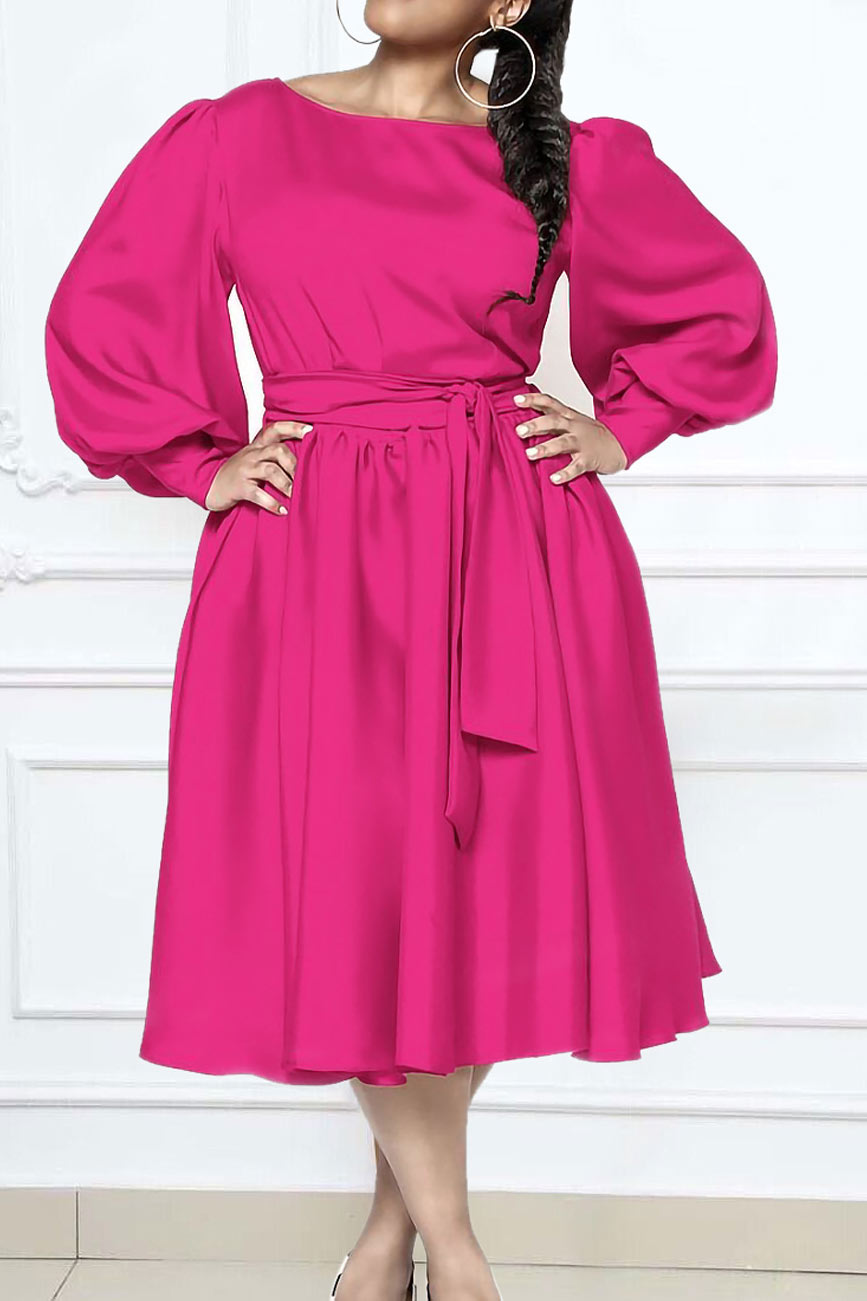 Royal Blue Long Sleeves A-Line Midi Dress - Fashionpara