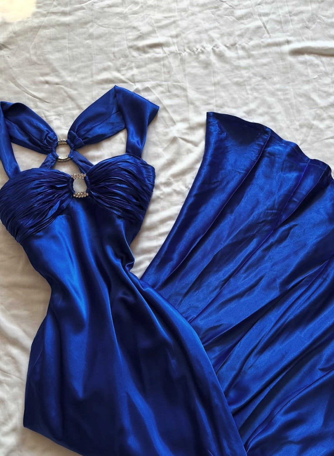 Royal Blue Mermaid Prom Dress Vintage Satin Evening Dress