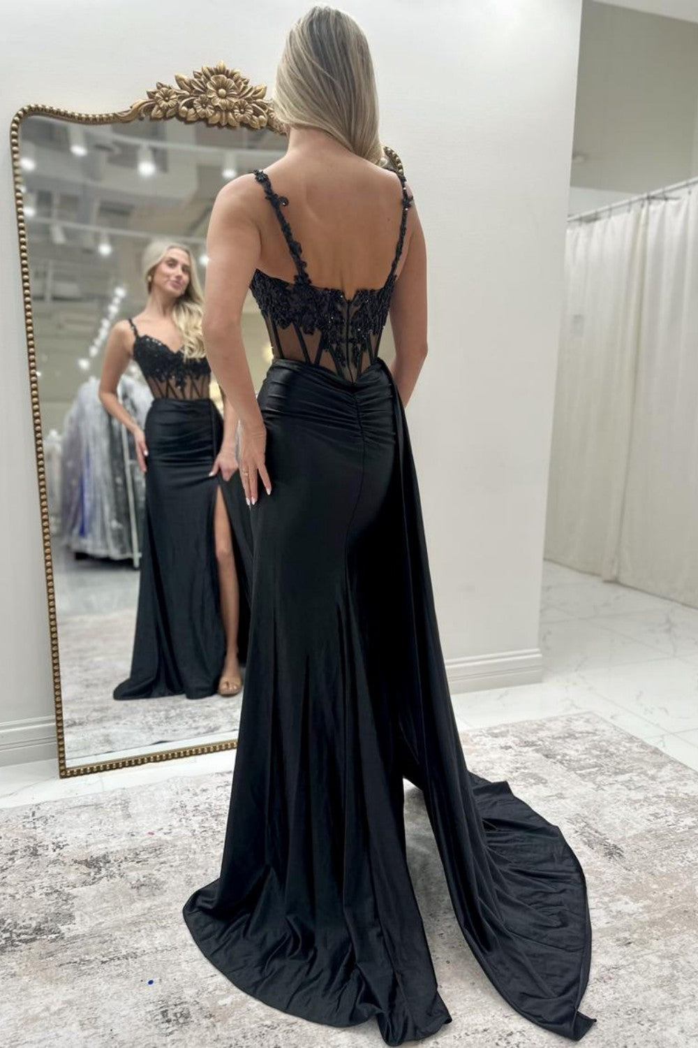 Gorgeous Mermaid Spaghetti Straps Royal Blue Corset Prom Dress with Appliques