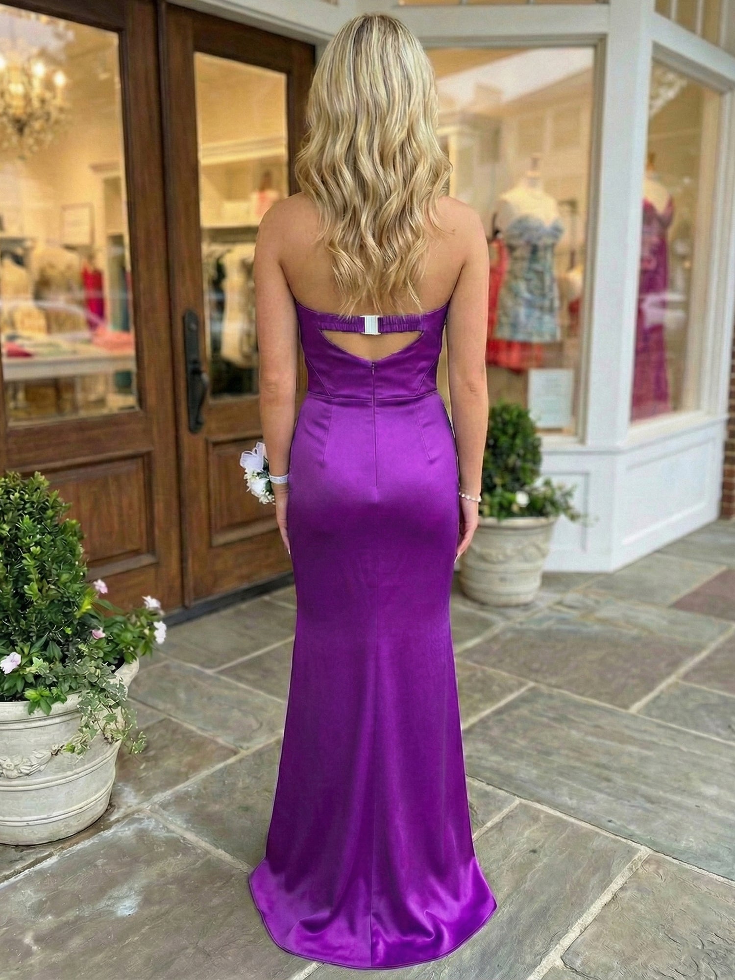 Royal Blue Strapless Long Prom Dress with Twist Detail