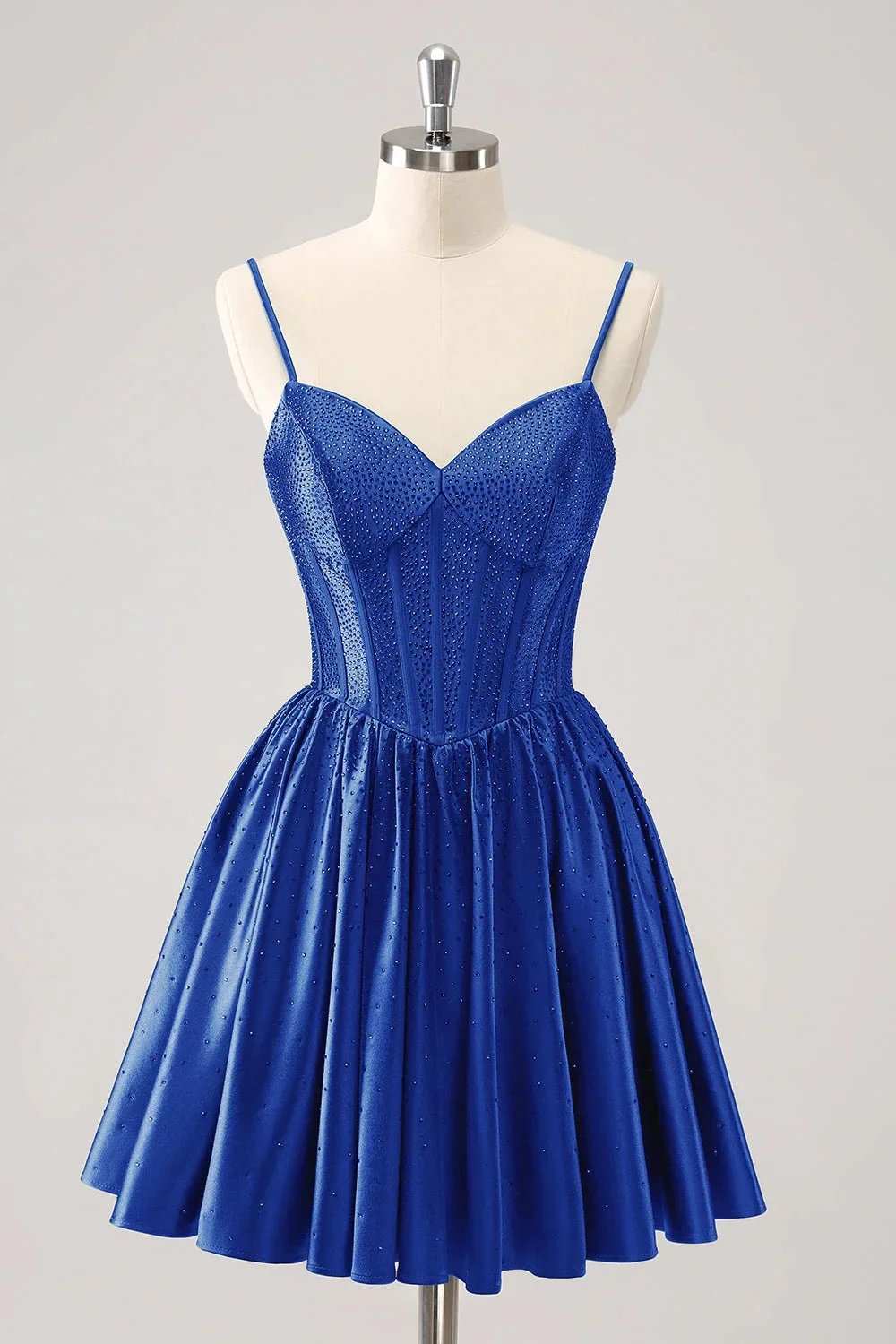 Cute Red A Line Spaghetti Straps Ruffle Corset Short Homecoming Dress with Beading by WEDTREND