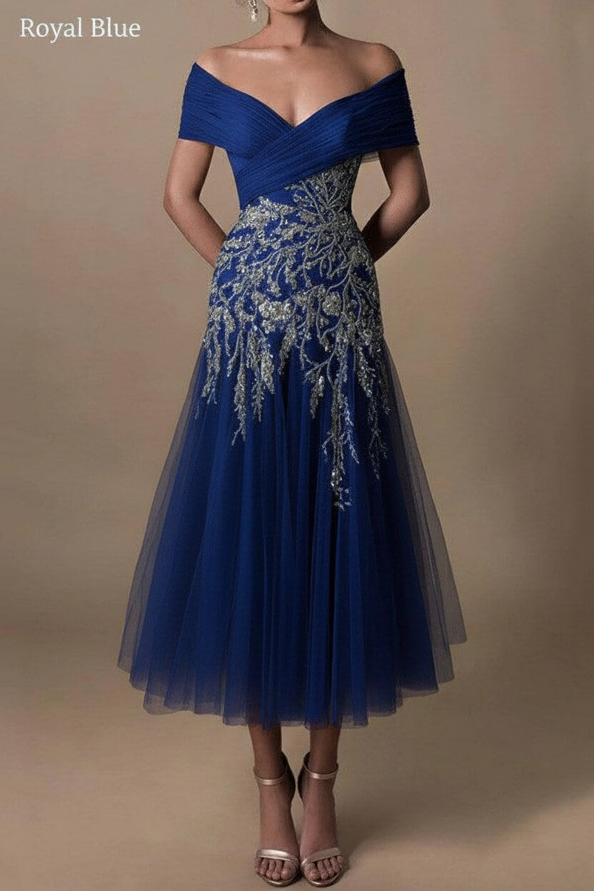 Gorgeous Short Long Off-the-Shoulder Beadings Beach Bridal Dress With Lace