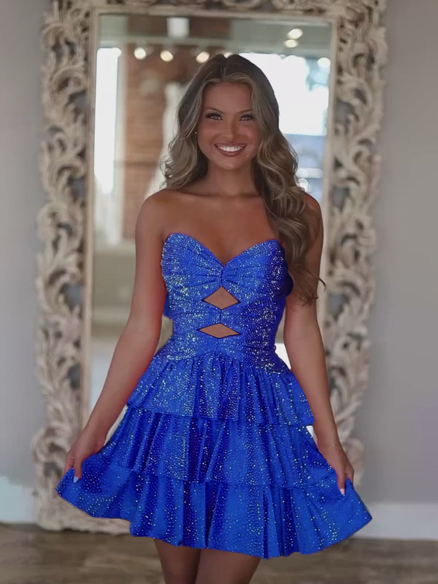 A Line Strapless Sweetheart Satin Homecoming Dress with Keyhole