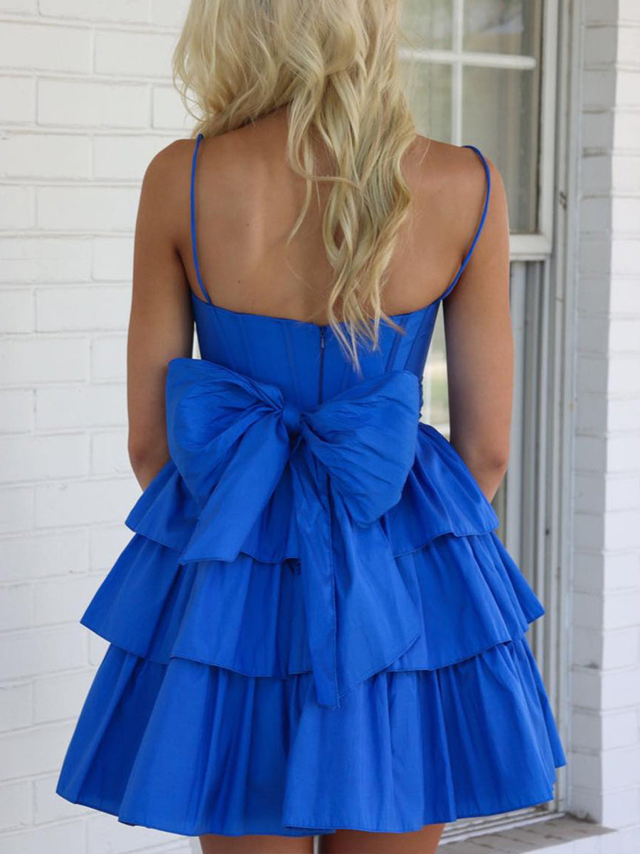 A Line Tiered Short Homecoming Dress with Bow
