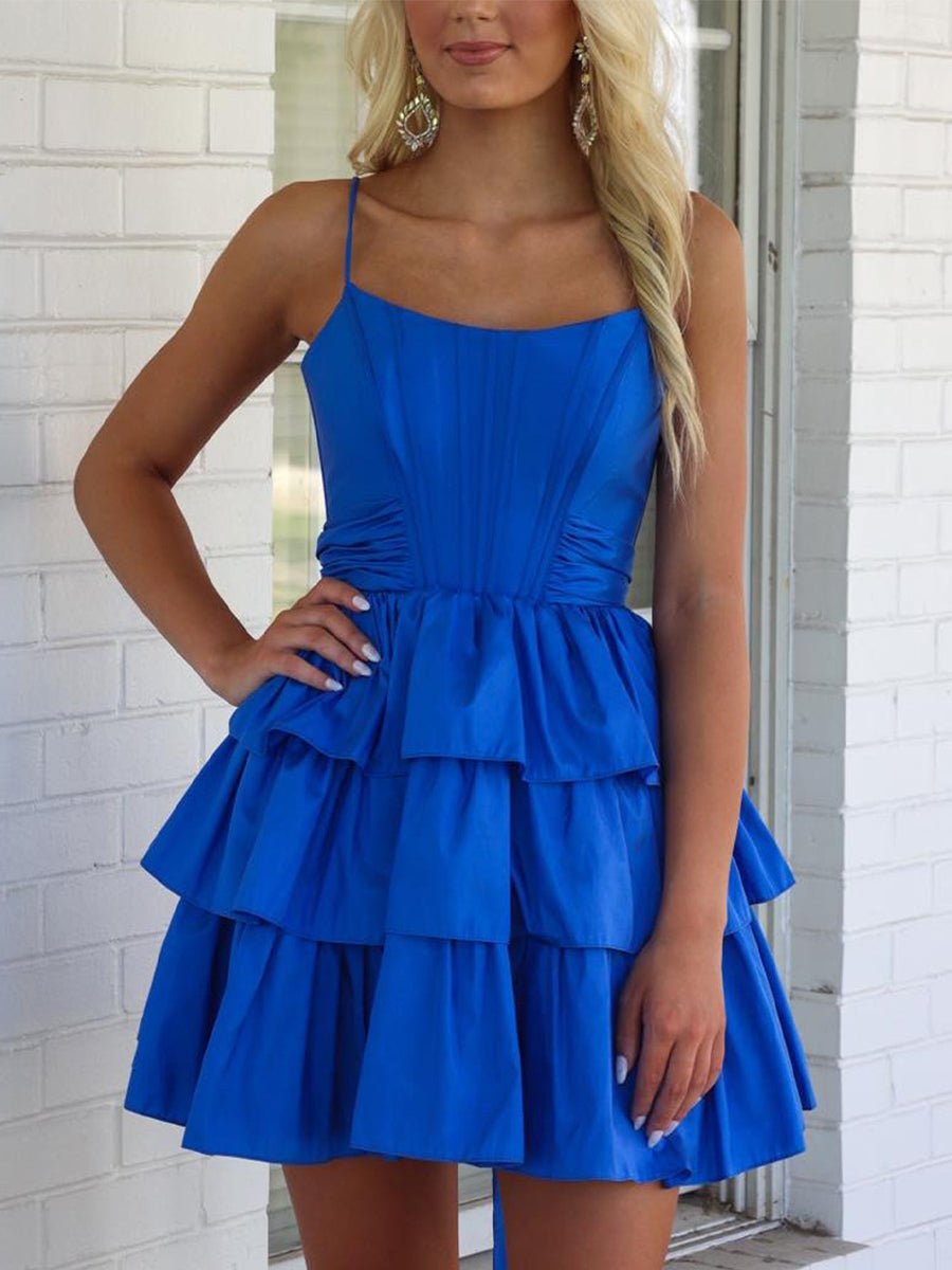 A Line Tiered Short Homecoming Dress with Bow