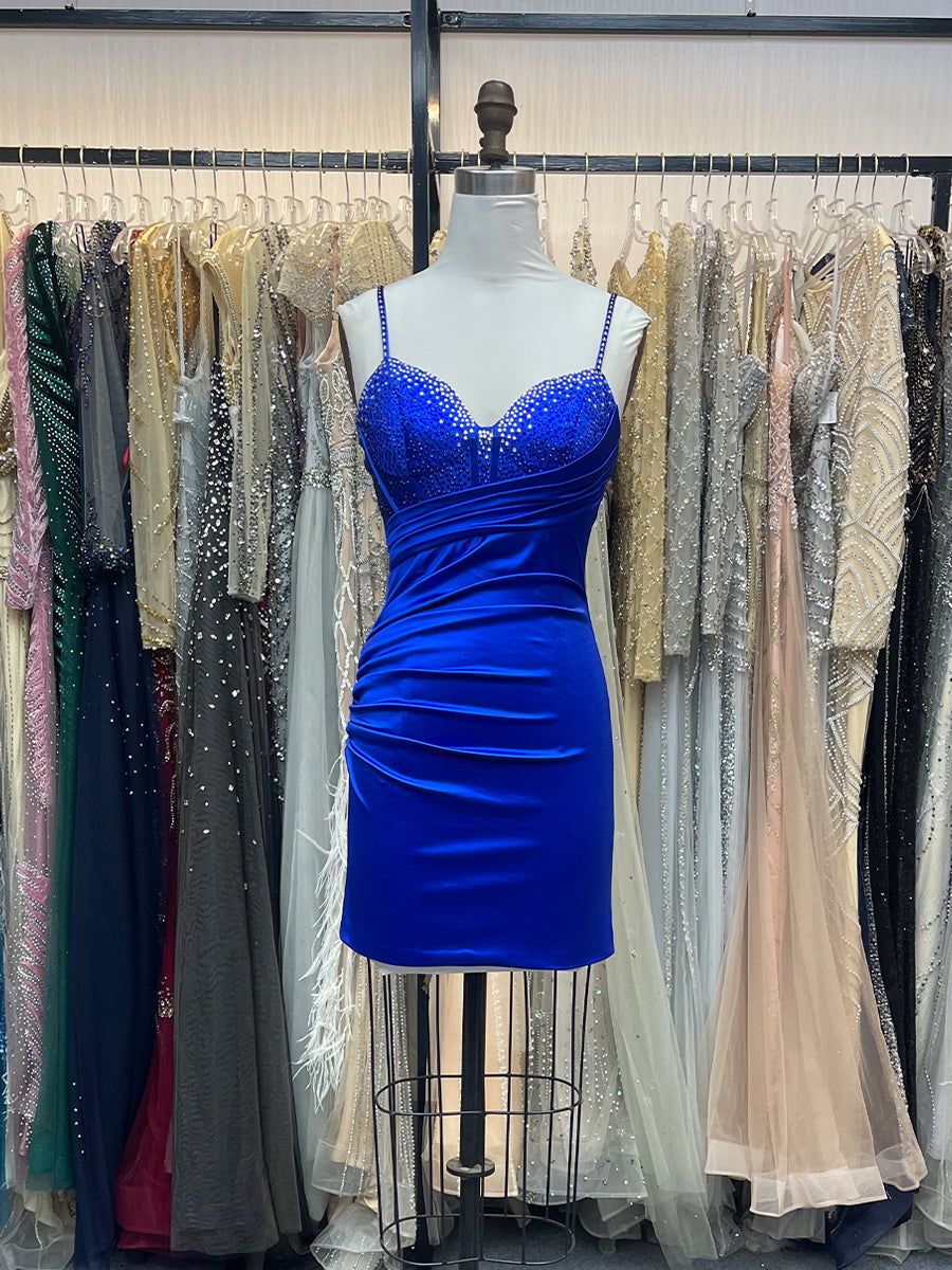 Beaded V Neck Corset Bodice Homecoming Dress