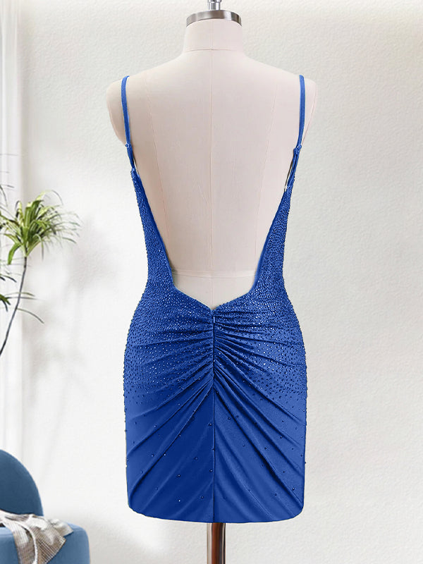 Bodycon Spaghetti Straps Backless Homecoming Dress with Beading