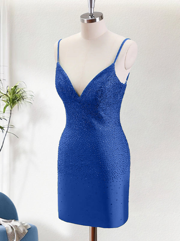 Bodycon Spaghetti Straps Backless Homecoming Dress with Beading