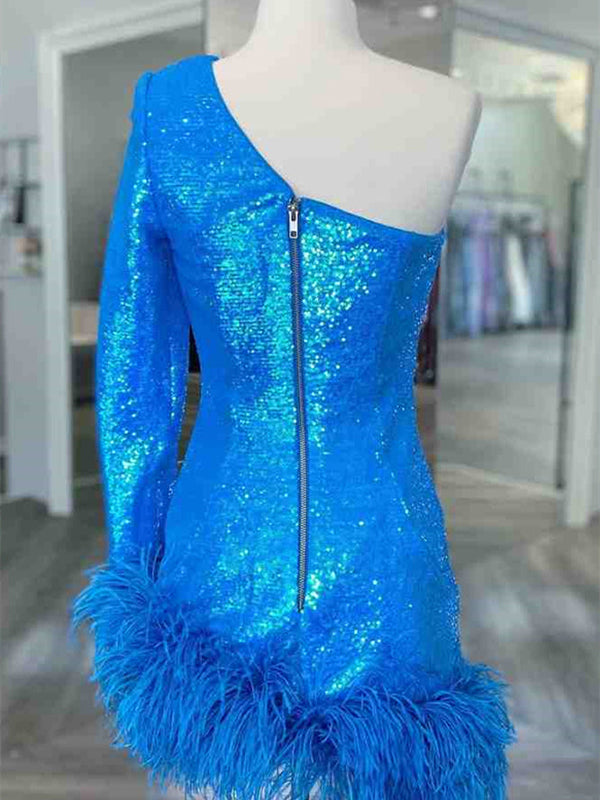 Feather Sequin Bodycon Short Homecoming Dress