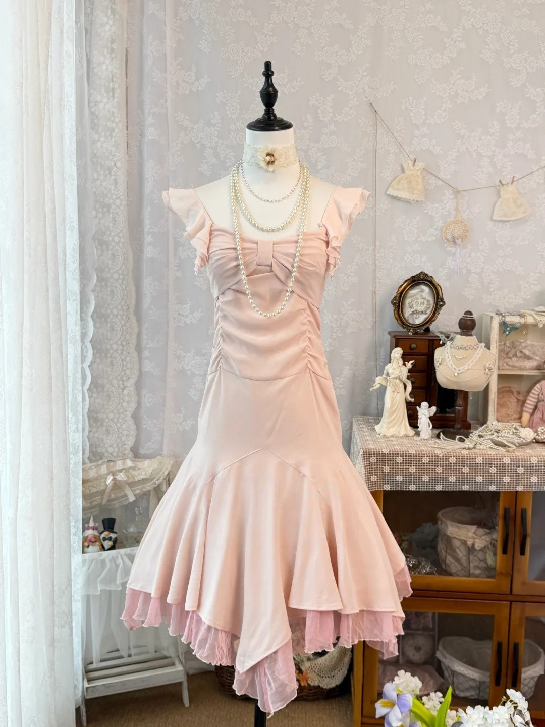 Ruffled Pink Mermaid Homecoming Dress Chiffon Birthday Dress