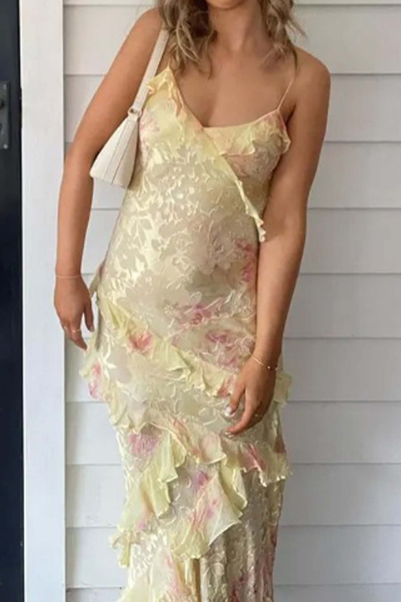 Ruffled Spaghetti Strap Backless Maxi Dress - Fashionpara