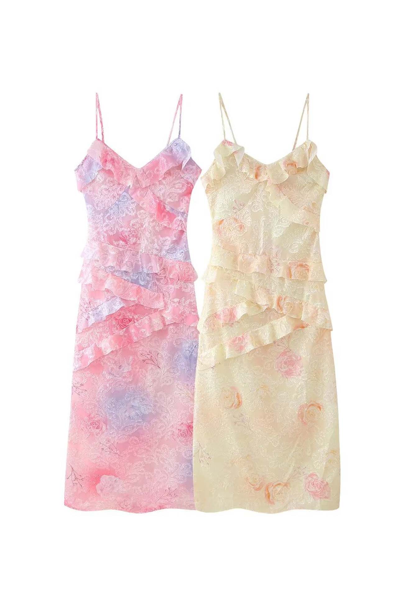 Ruffled Spaghetti Strap Backless Maxi Dress - Fashionpara