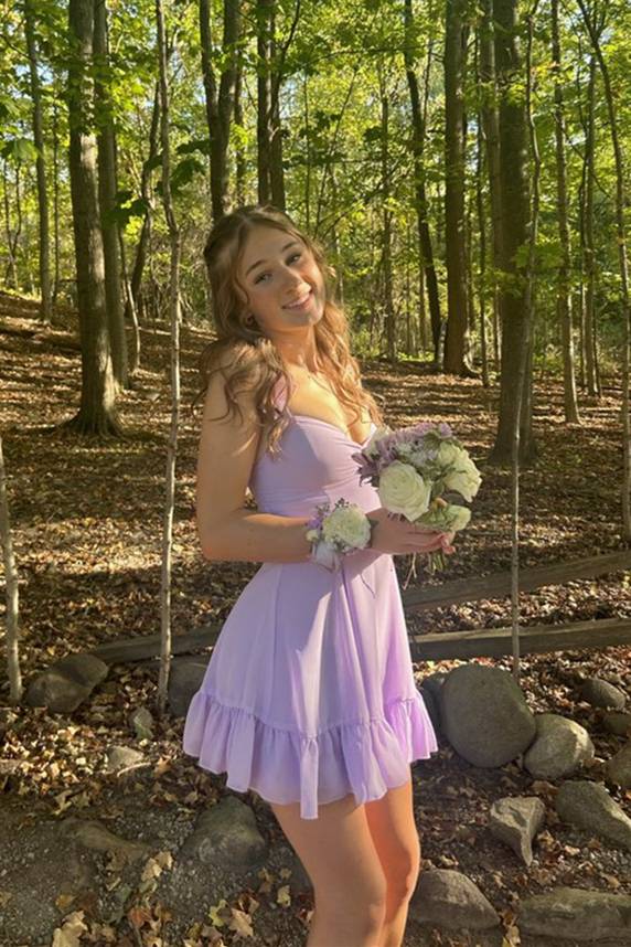 Ruffled Straps Lilac Chiffon Short Homecoming Dress
