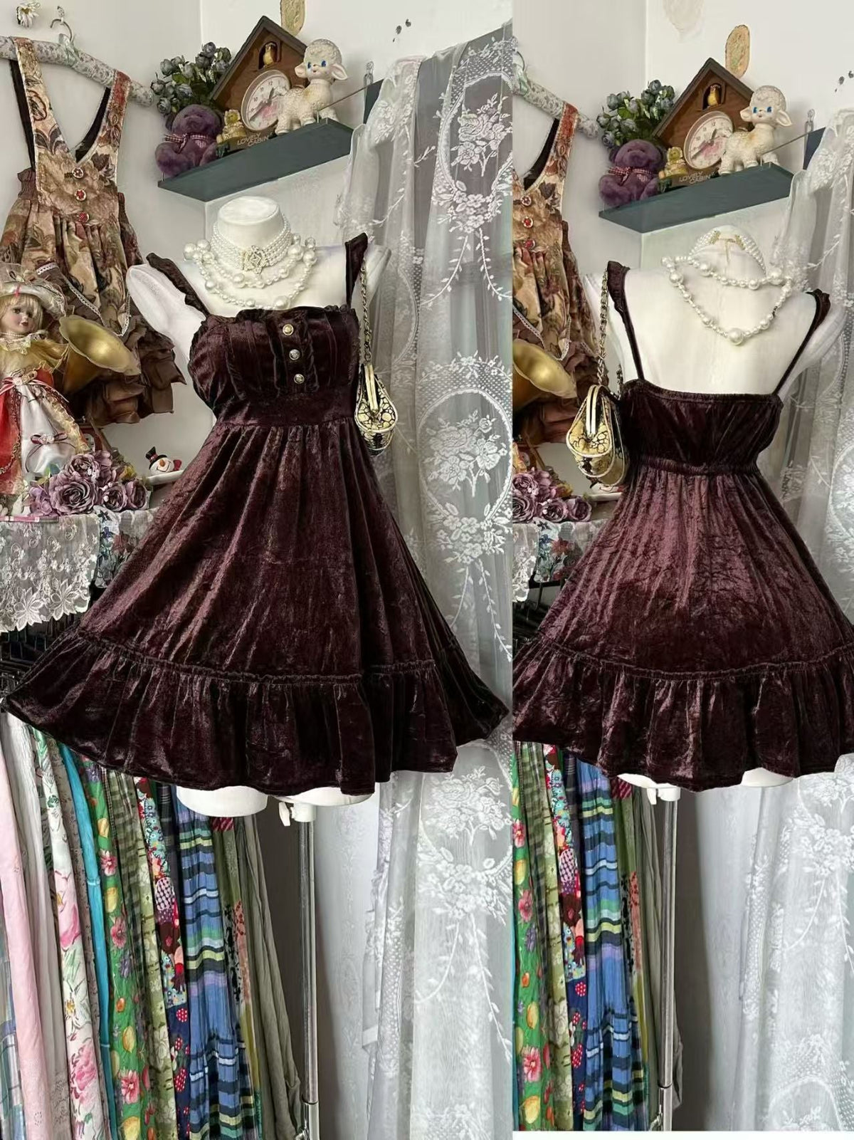 Ruffled Straps Velvet Homecoming Dress Short Birthday Dress