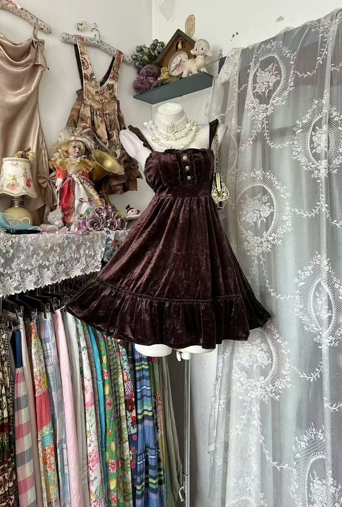 Ruffled Straps Velvet Homecoming Dress Short Birthday Dress