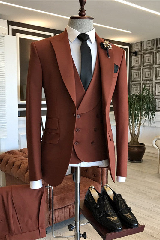 Rufous Three Piece Peaked Lapel Prom Suit