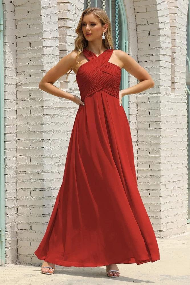 Numbersea Women Halter Chiffon Bridesmaid Dress A-line Long Formal Prom Gown SEA28015 by numbersea
