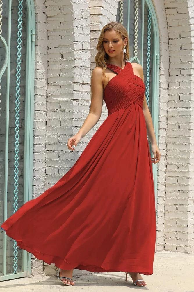 ZapDress Women Halter Chiffon Bridesmaid Dress A-line Long Formal Prom Gown (ZD17050)