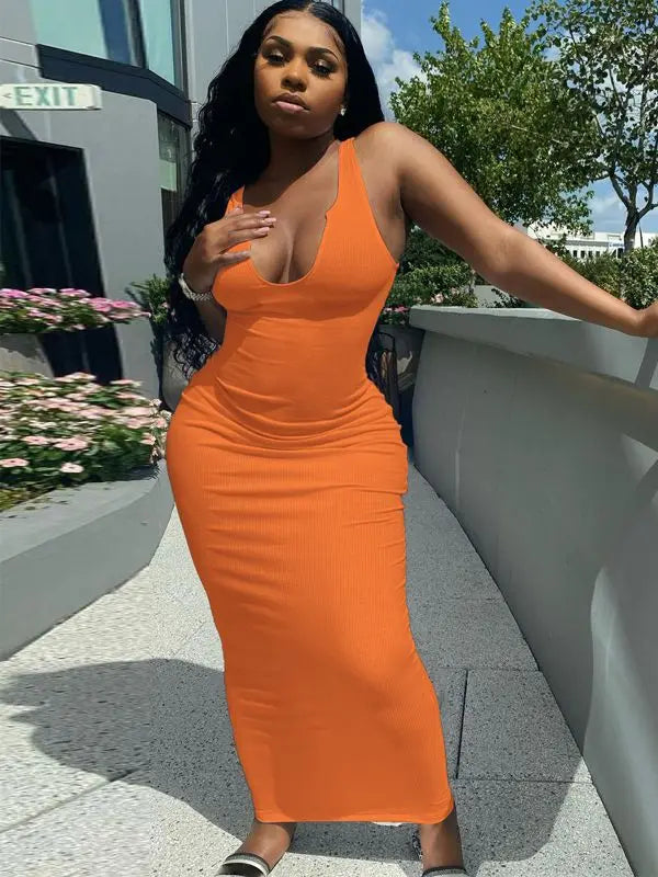 Ribbed Stripe Sleeveless V-neck Midi Dress - View 10 | VelvetHem