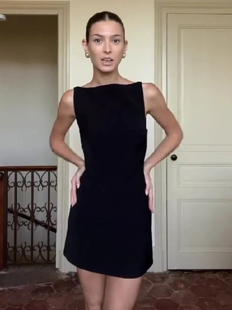 Solid O-Neck Casual Mini Black White Work Dress - View 7 | VelvetHem