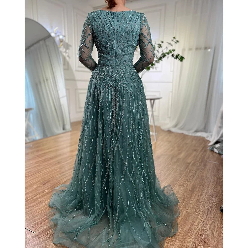Zapdress Lilac V-neck A-line Long Sleeves Luxury Beaded Evening Dresses Party Gowns for Women Customized (ZD17273)