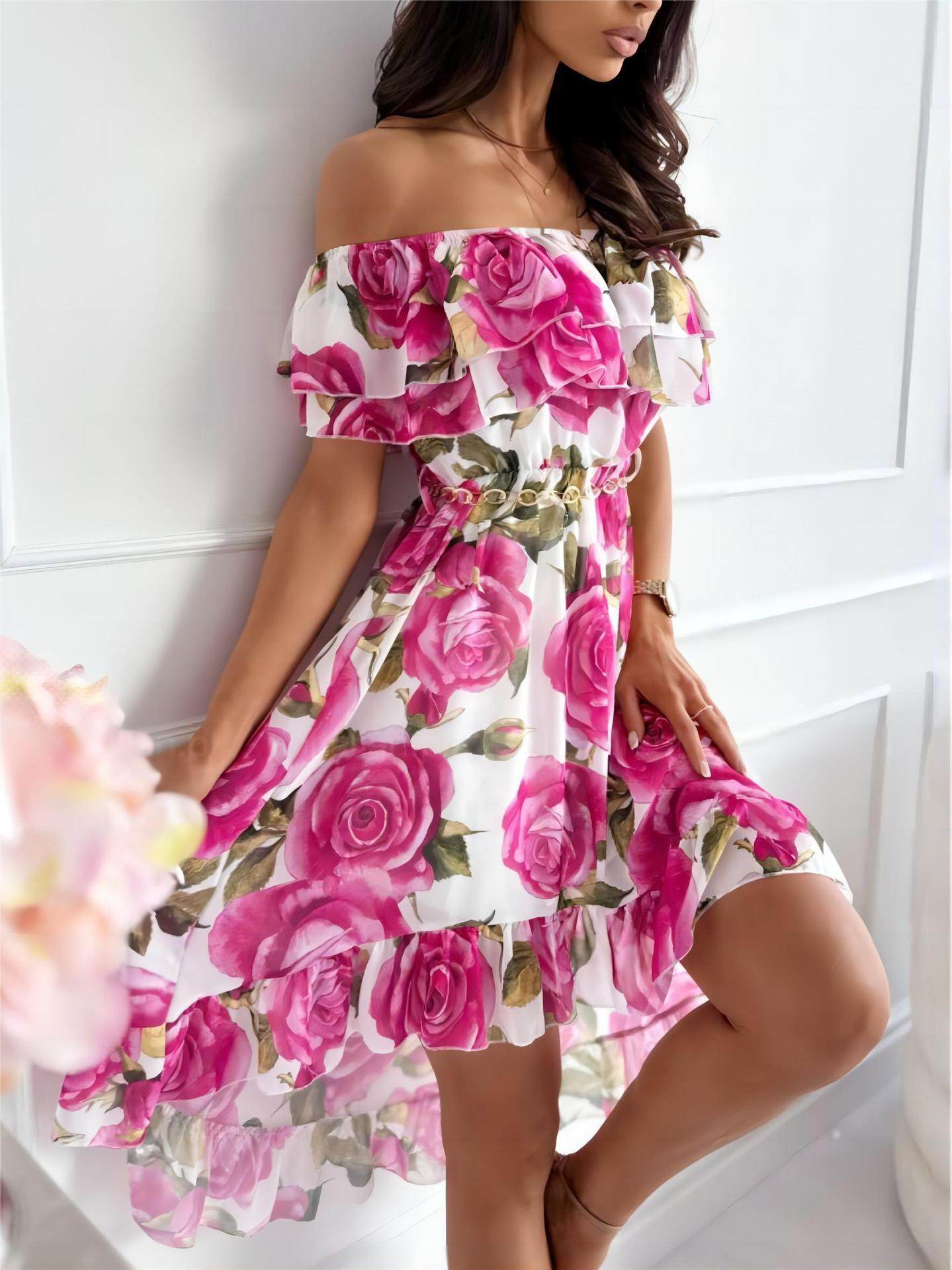 Oriole Off-the-shoulder Floral Dress for Women Vacation Beach Look