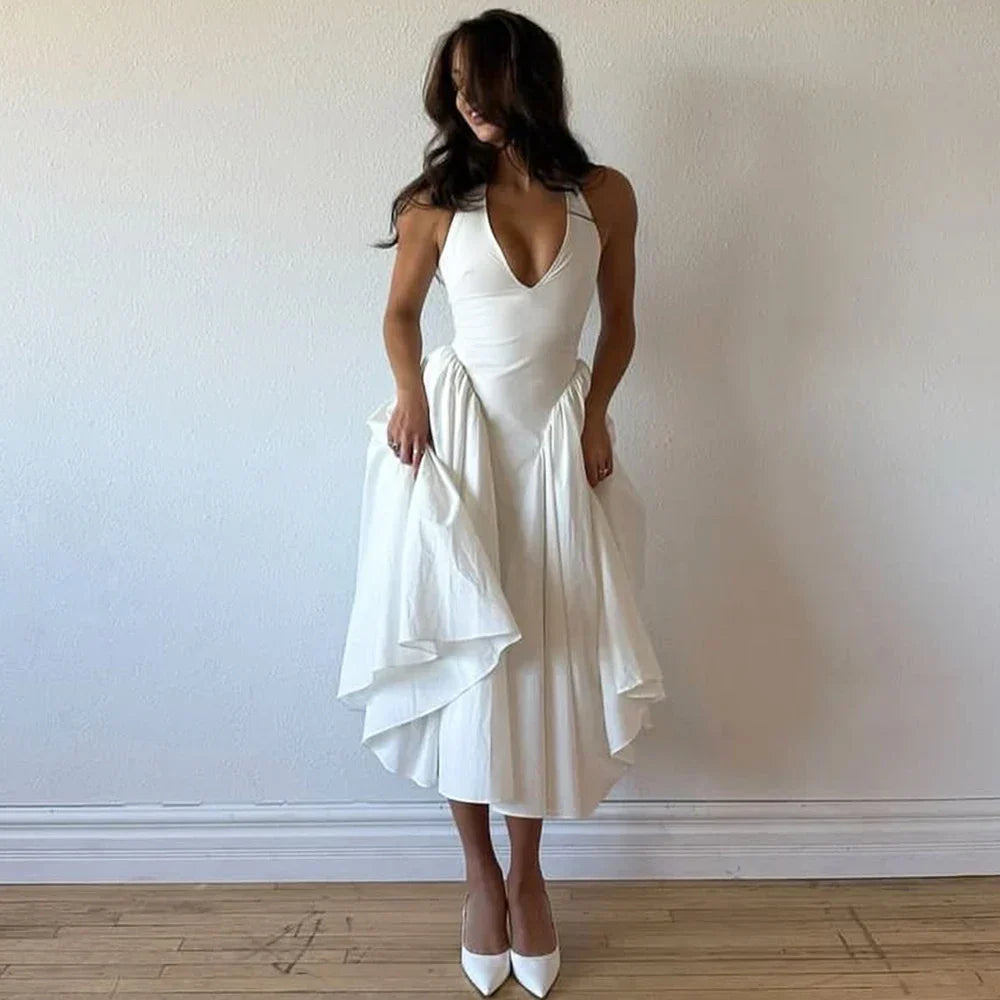 Backless Deep V Spliced Long Midi Dress - View 2 | VelvetHem