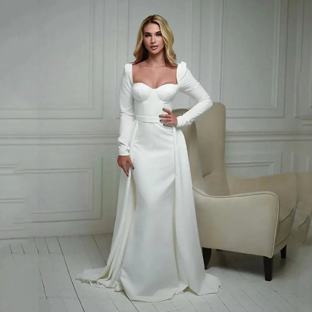 Elegant Mermaid Wedding Dresses Long Sleeve Sweetheart Bridal Gowns With Detachable Train Bride Party Dress Ivory