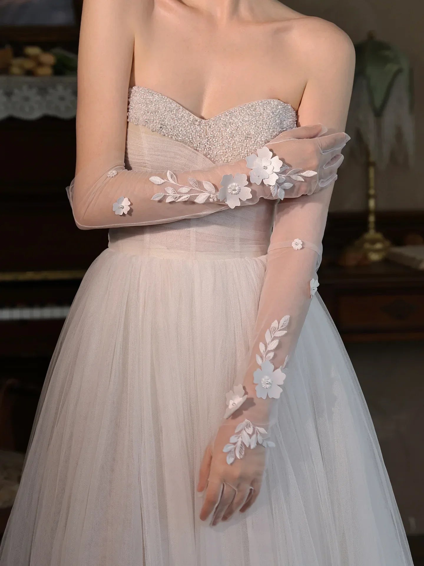 Short Bridal Gloves Flower Wedding Glove For Women Girl Party Evening Dress Jewelry Brides Accessories