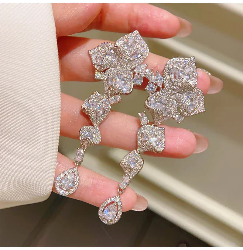 Luxury Red AAA Zircon Bridal Earrings CZ Zirconia Wedding Drop Earring For Bride Accessories Women Party Evening Dress Jewelry