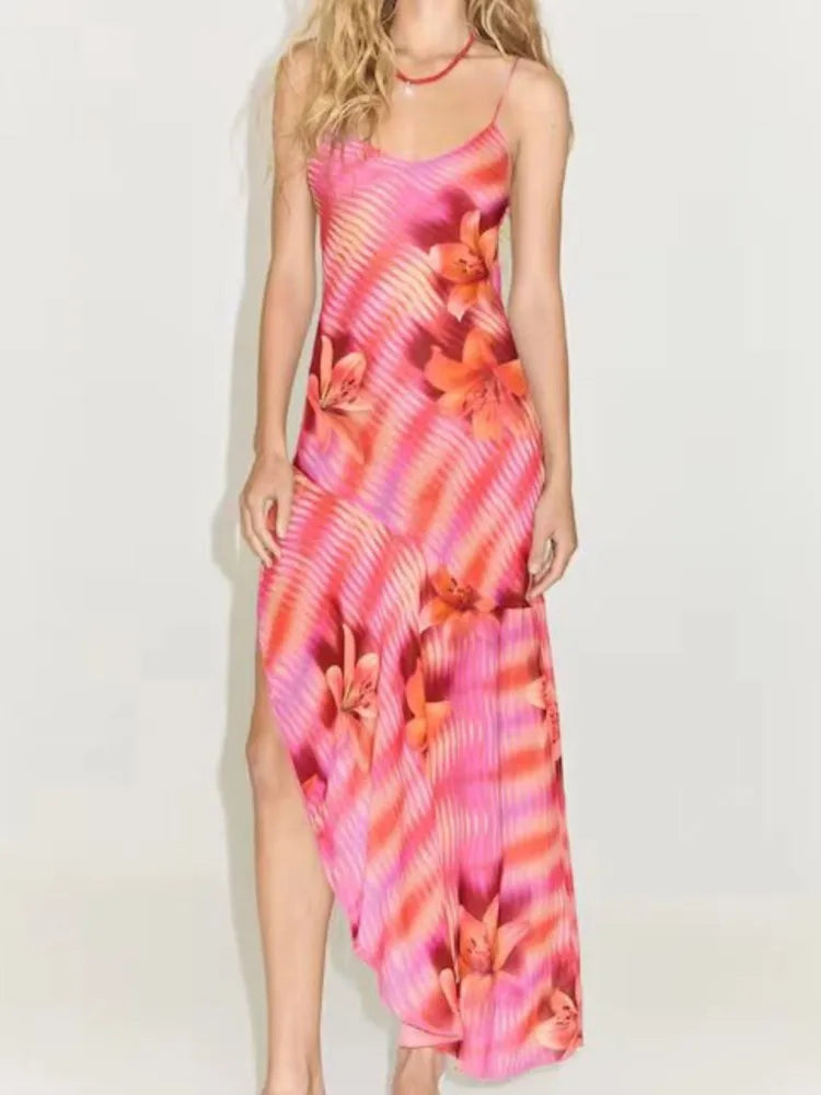 Chic Flower Printed V Neck Beach Midi Dress - VelvetHem