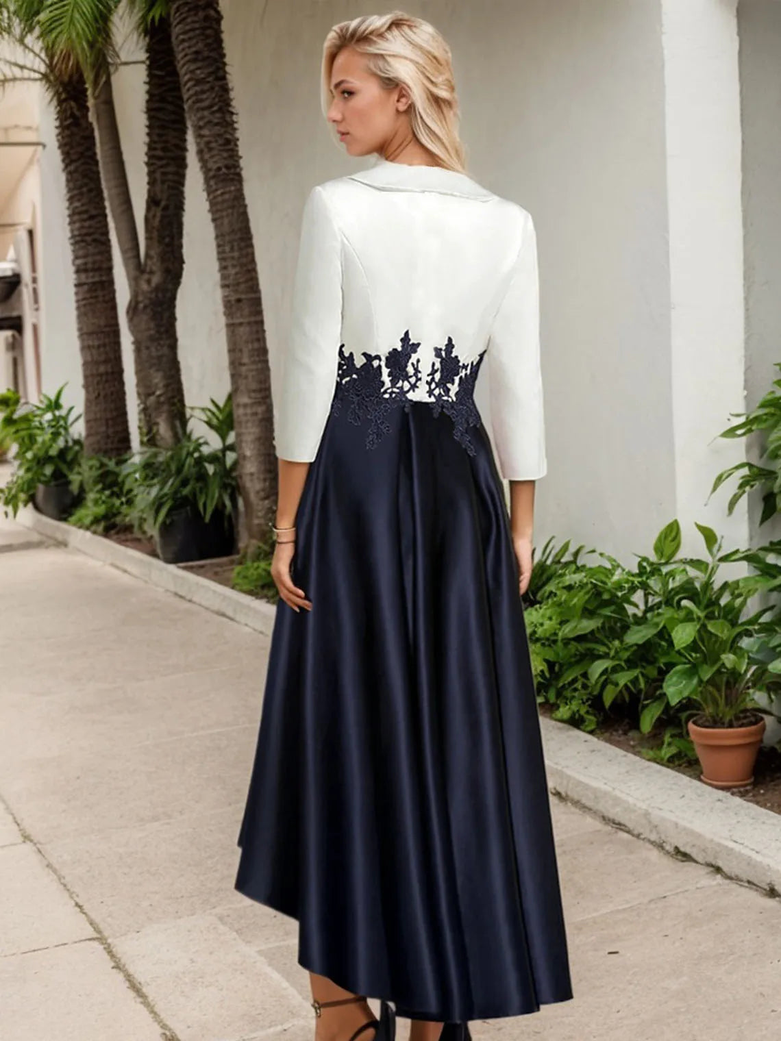 Mother Of The Bride Gown - Vintage A Line V Neck Mother of the Bride Dress Asymmetrical Evening Dress Pleats Lace Wedding Guest Gown Free Customized