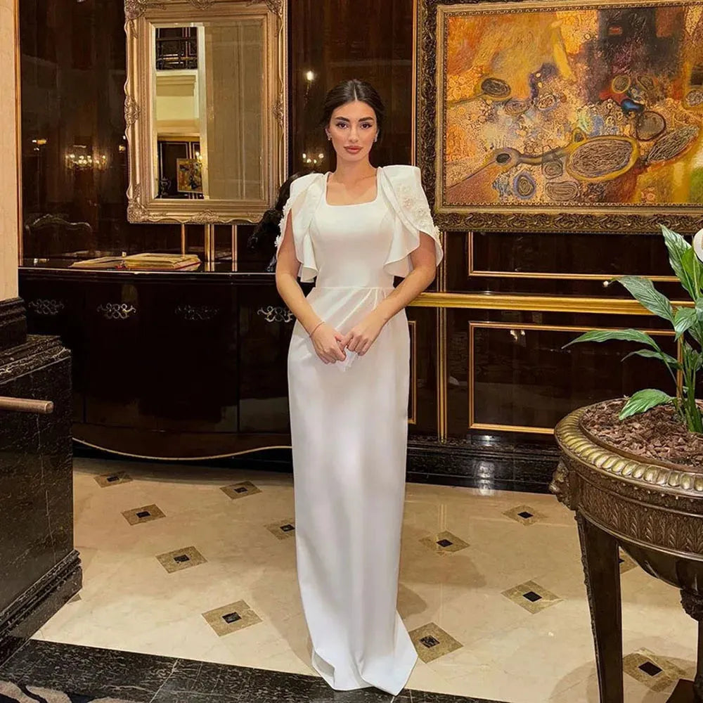 Elegant Prom Dresses Cap Sleeves Beading Square Necking Mermaid Evening Dress For Special Evens Women Gown As Picture