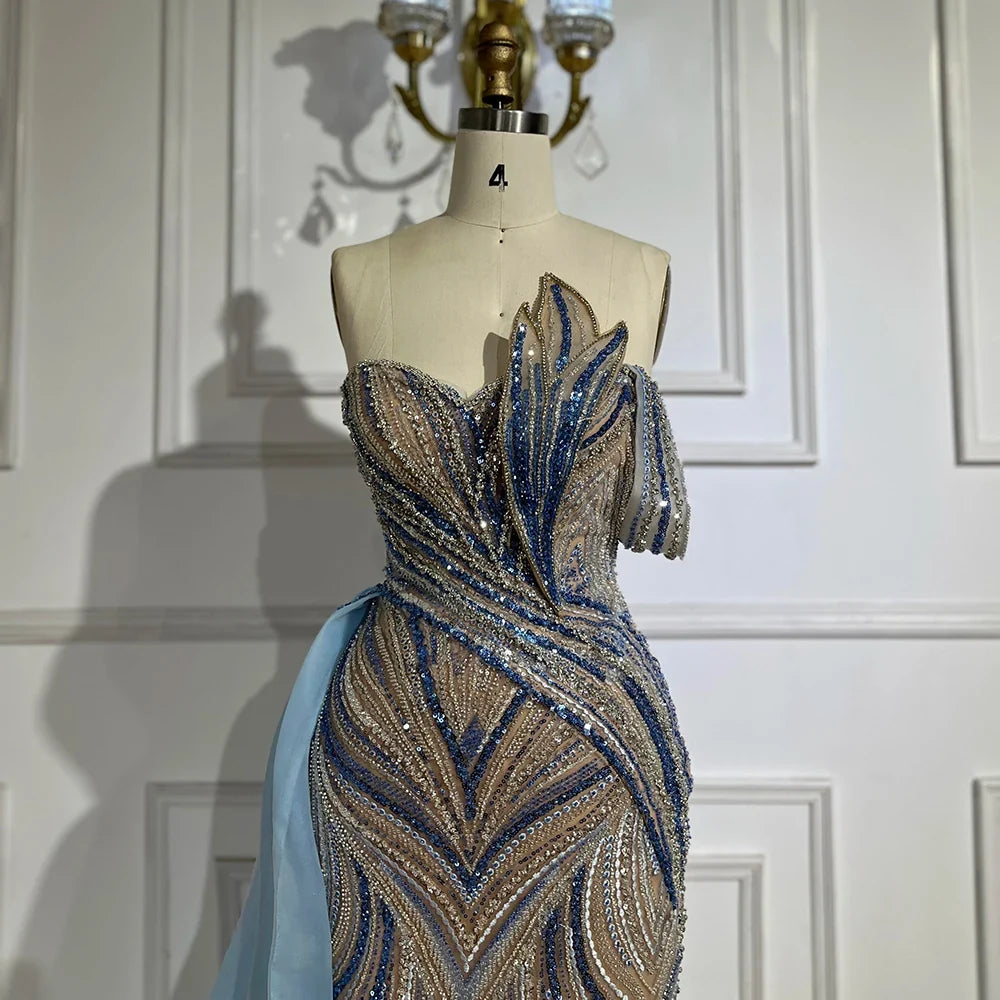 Zapdress Blue Strapless Mermaid Beaded Evening Dresses with Skirt Formal Party Gwons for Women DLA72662 Customized (ZD17189)