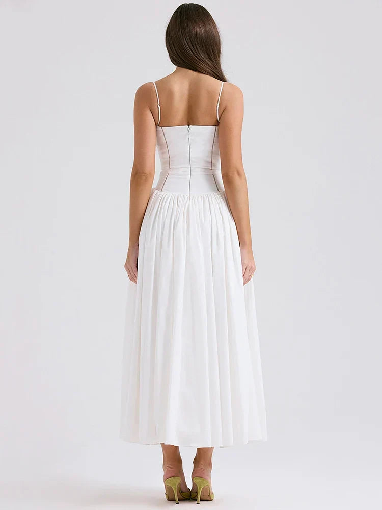 White Spaghetti Strap Backless Midi Dress - View 5 | VelvetHem