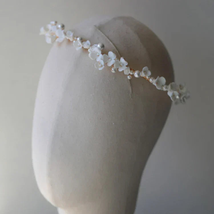 Porcelain Flower Headband Hairband Pearl Headpiece For Brides Women Headdress Headwear Wedding Hair Accessories Bridal Jewelry