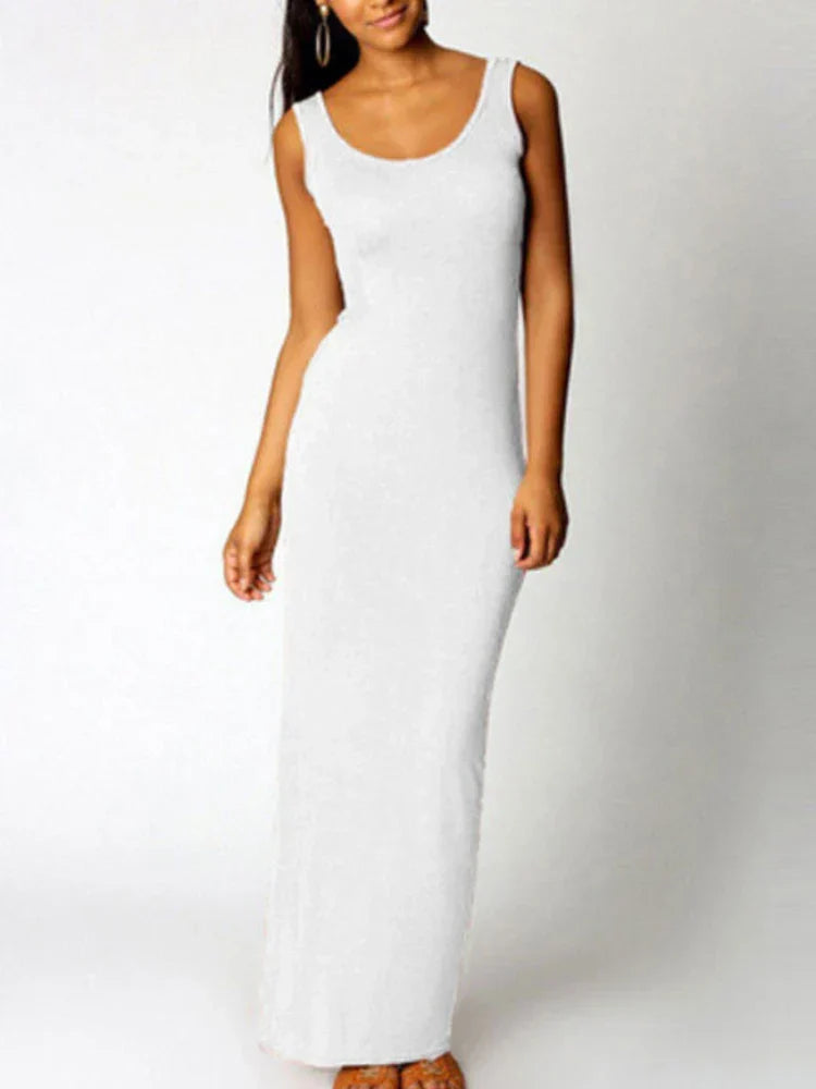Solid Sleeveless Bodycon Maxi Dress - View 4 | VelvetHem