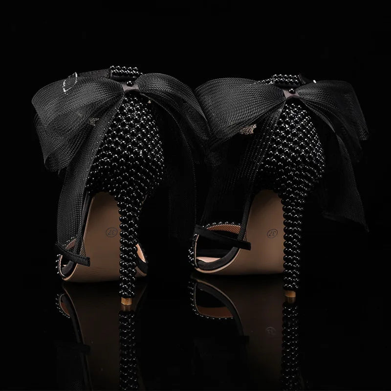 Summer Bowknot Beading Women Gladiator Sandals Luxury Pearls White thin High heels Wedding Bridal Party Shoes - View 4 | FashionDia