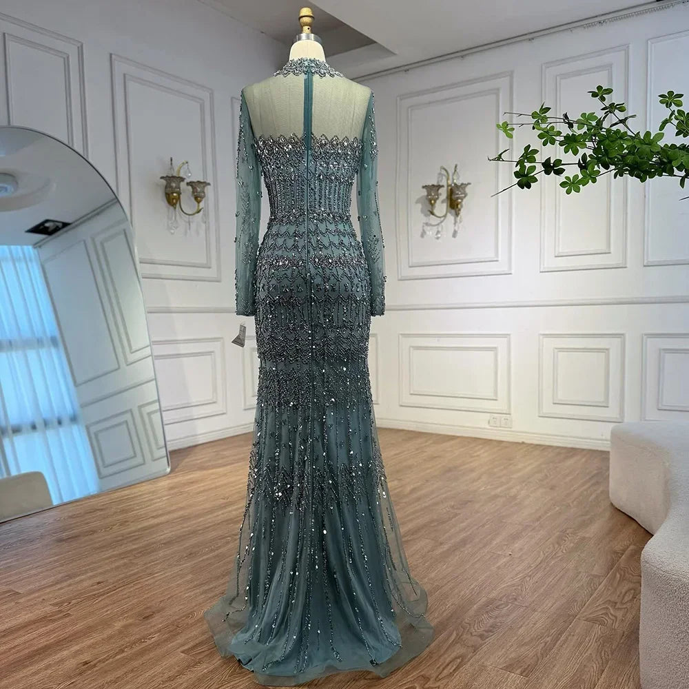 Zapdress High Neck Long Sleeves Beaded Mermaid Evening Dress Muslim Wedding Party Gowns for Women DLA72714C Customized (ZD17264)