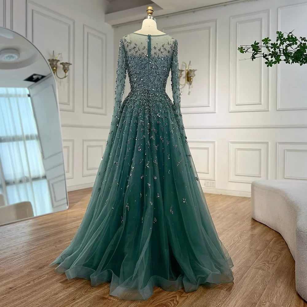 Zapdress Turquoise A-line Beaded Evening Dress with Cape Sleeves Elegant Party Gowns for Women Customized (ZD17285)