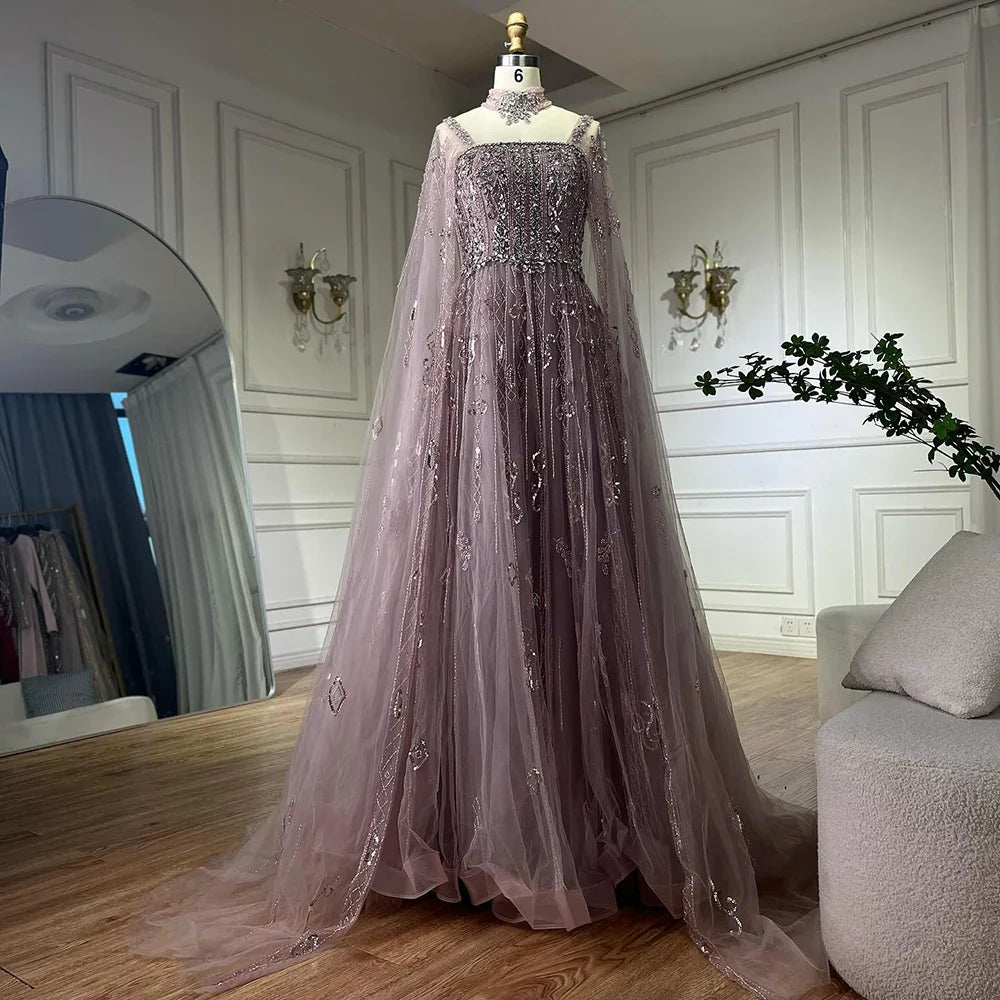 Zapdress Customized 2025 Wine Red A Line Cape Sleeves Luxury Beaded Evening Dresses Formal Party Gowns for Women (ZD17218)