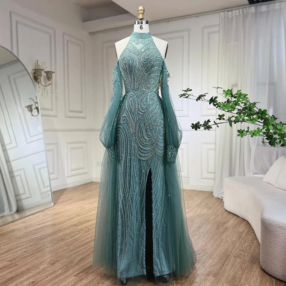 Zapdress Customized 2026 Turquoise Mermaid Overskirt Beaded Evening Dresses Elegant Party Gowns For Women Wedding (ZD17334)